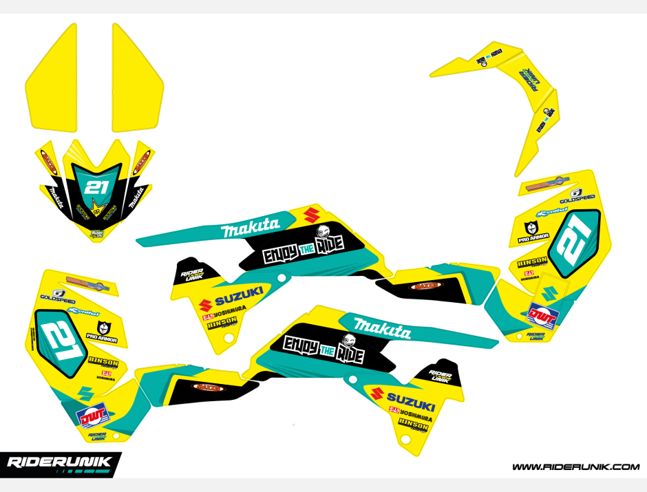 Kit déco quad Suzuki ENJOY THE RIDE Jaune/Aqua 1