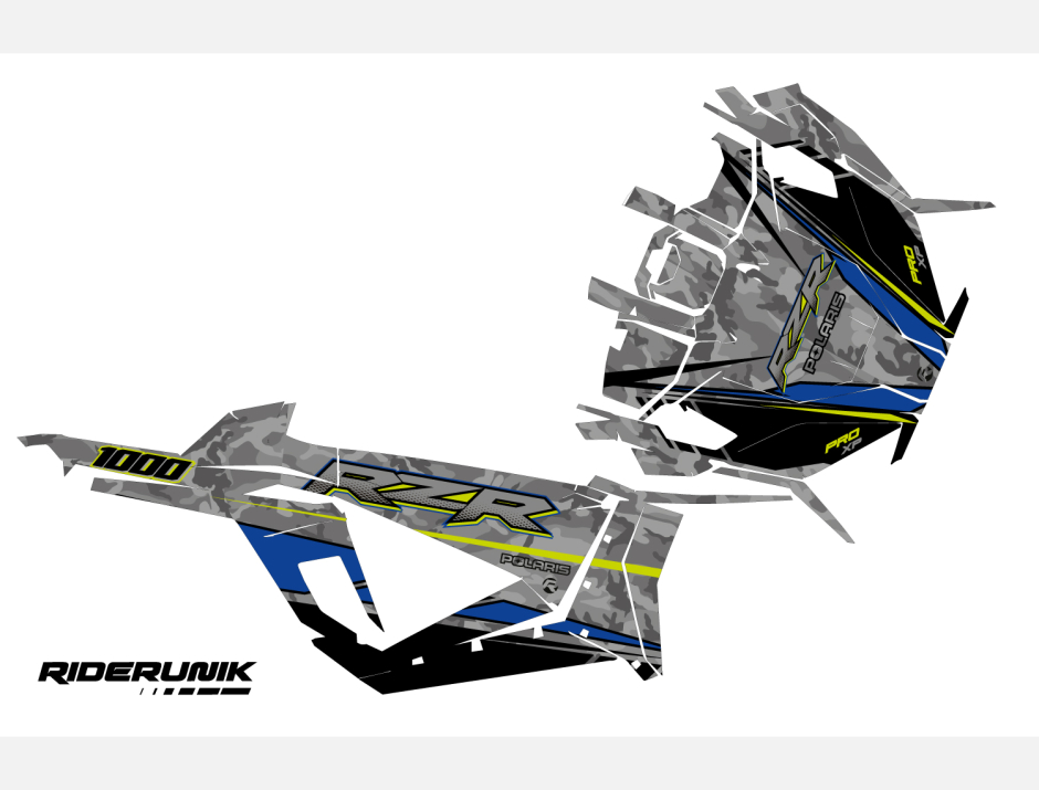 KIT DECO SSV POLARIS RZR CAMO CITRON BLEU 2