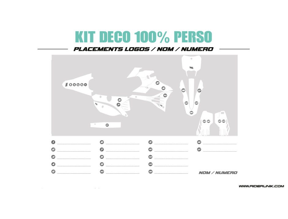 KIT DECO MOTOCROSS COMPATIBLE TM 100% PERSO 1